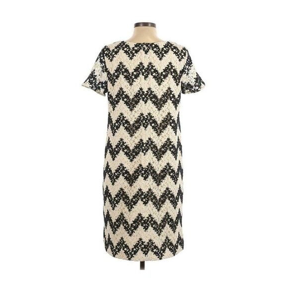 Talbots Crochet Lace Sheath Dress 10 Black Cream Chevron Lined Back Zipper New - Picture 2 of 7